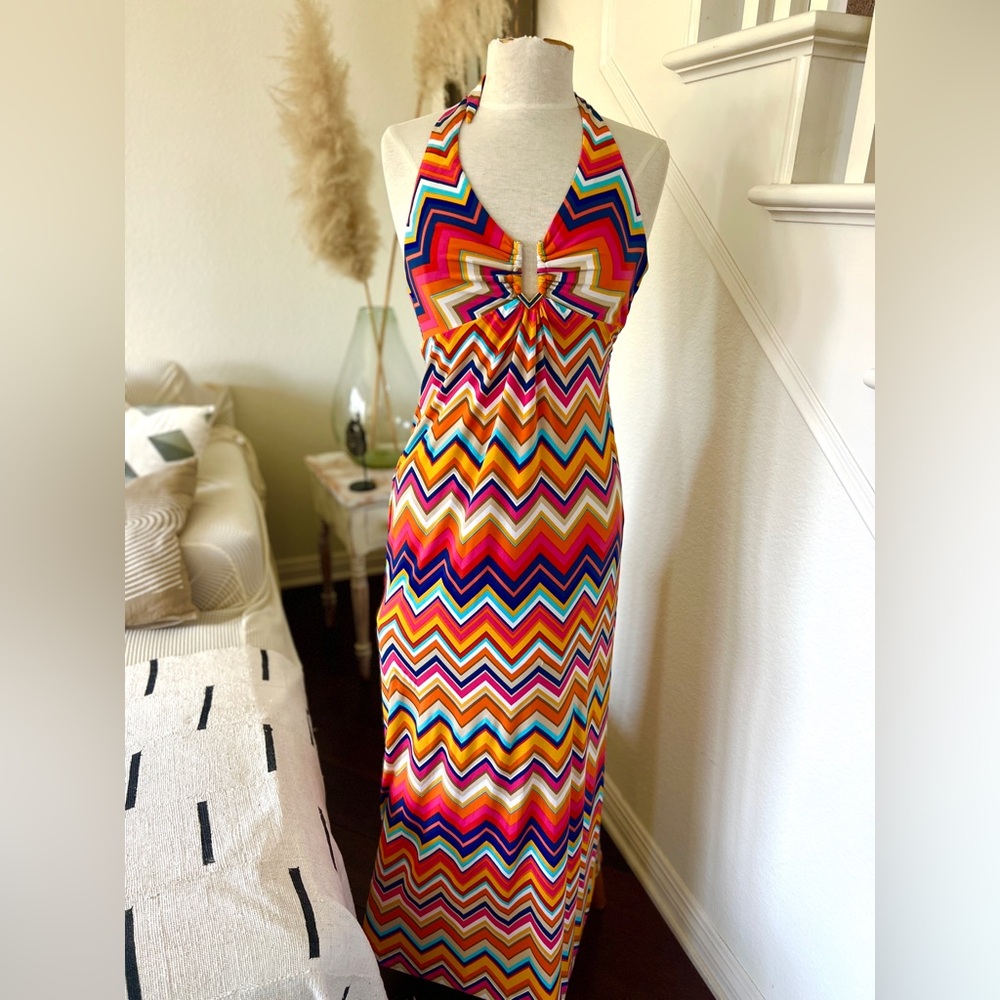 Trina Turk Multicolor Chevron Pattern Halter Maxi… - image 3